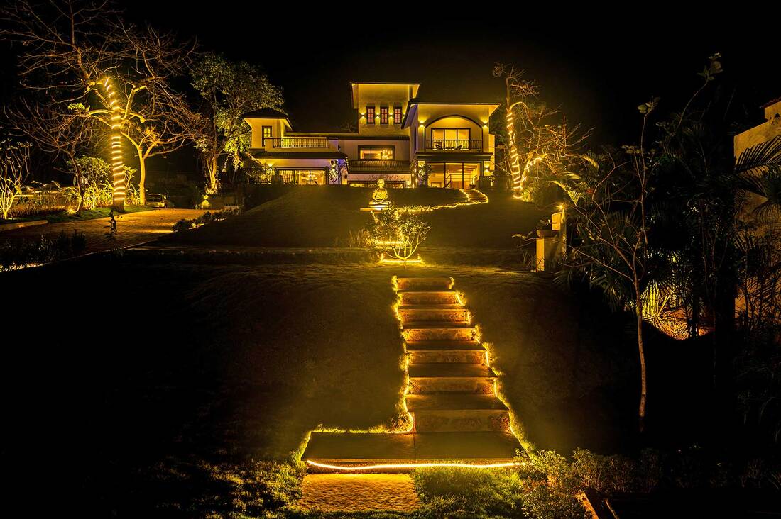 lit up at night villa goa